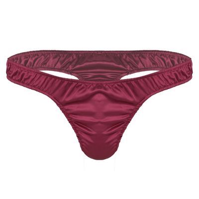iiniim Mens Sissy Ruffled Sexy T-Back Thongs Ice Silk Low Rise Bikini Briefs Comfort Underwear for Men Wine Red X-Large (waist 31.5-46.0")