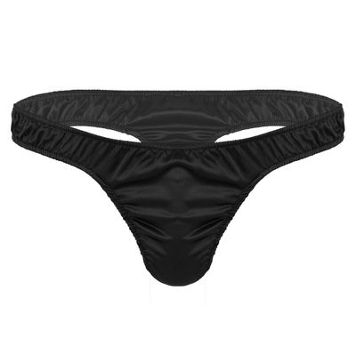 iiniim Mens Sissy Ruffled Sexy T-Back Thongs Ice Silk Low Rise Bikini Briefs Comfort Underwear for Men Black Large (waist 29.0-43.0")