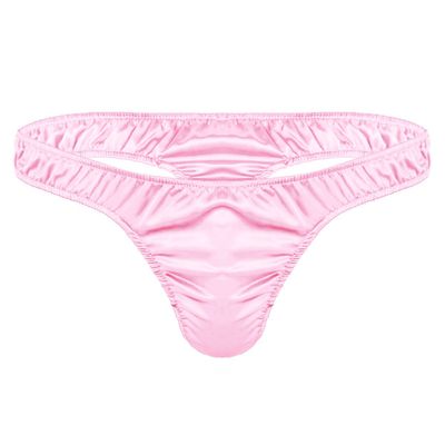iiniim Mens Sissy Ruffled Sexy T-Back Thongs Ice Silk Low Rise Bikini Briefs Comfort Underwear for Men Pink Large (waist 29.0-43.0")