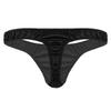 iiniim Mens Sissy Ruffled Sexy T-Back Thongs Ice Silk Low Rise Bikini Briefs Comfort Underwear for Men Black X-Large (waist 31.5-46.0") view 2