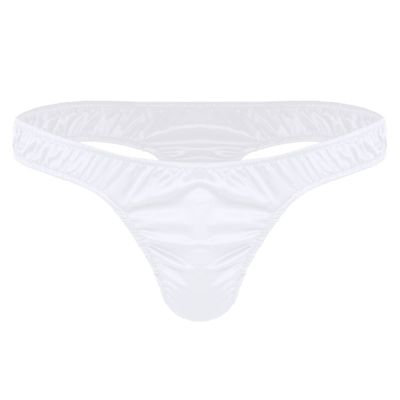 iiniim Mens Sissy Ruffled Sexy T-Back Thongs Ice Silk Low Rise Bikini Briefs Comfort Underwear for Men White X-Large (waist 31.5-46.0")