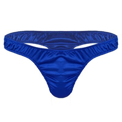 iiniim Mens Sissy Ruffled Sexy T-Back Thongs Ice Silk Low Rise Bikini Briefs Comfort Underwear for Men Blue Large (Waist 29.0-43.0")