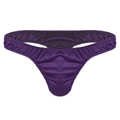 iiniim Mens Sissy Ruffled Sexy T-Back Thongs Ice Silk Low Rise Bikini Briefs Comfort Underwear for Men Purple X-Large (waist 31.5-46.0")