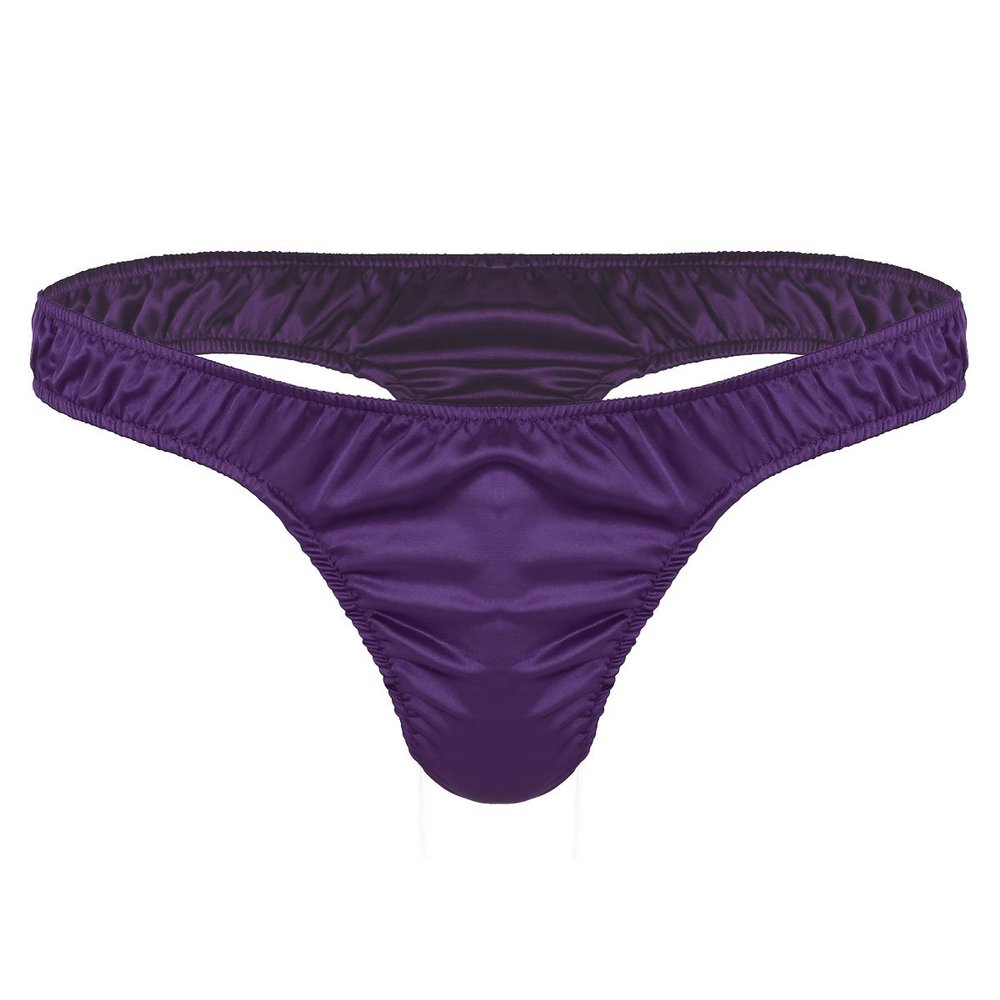 iiniim Mens Sissy Ruffled Sexy T-Back Thongs Ice Silk Low Rise Bikini Briefs Comfort Underwear for Men Purple X-Large (waist 31.5-46.0")