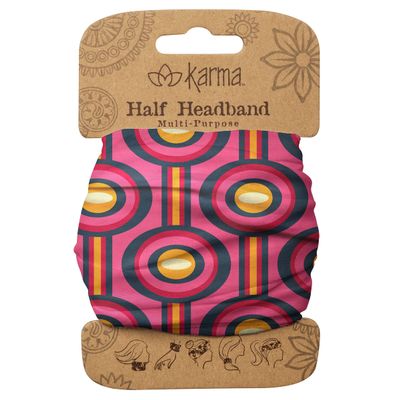 Karma Retro Pink Headband for Women - Medium - Fabric Headband and Stretchy Hair Scarf - Pink