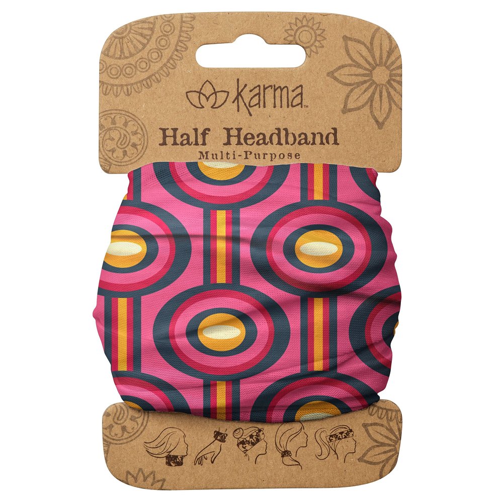 Karma Retro Pink Headband for Women - Medium - Fabric Headband and Stretchy Hair Scarf - Pink