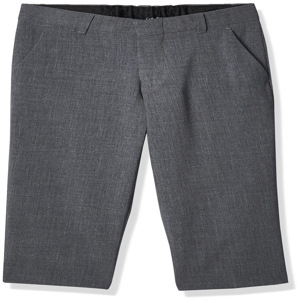 Calvin Klein Boys Flat-Front Bi-Stretch Dress Pant, Straight Leg Fit & Hemmed Bottom, Belt Loops & Functional Front Pockets, Grey Heather, 12 Husky