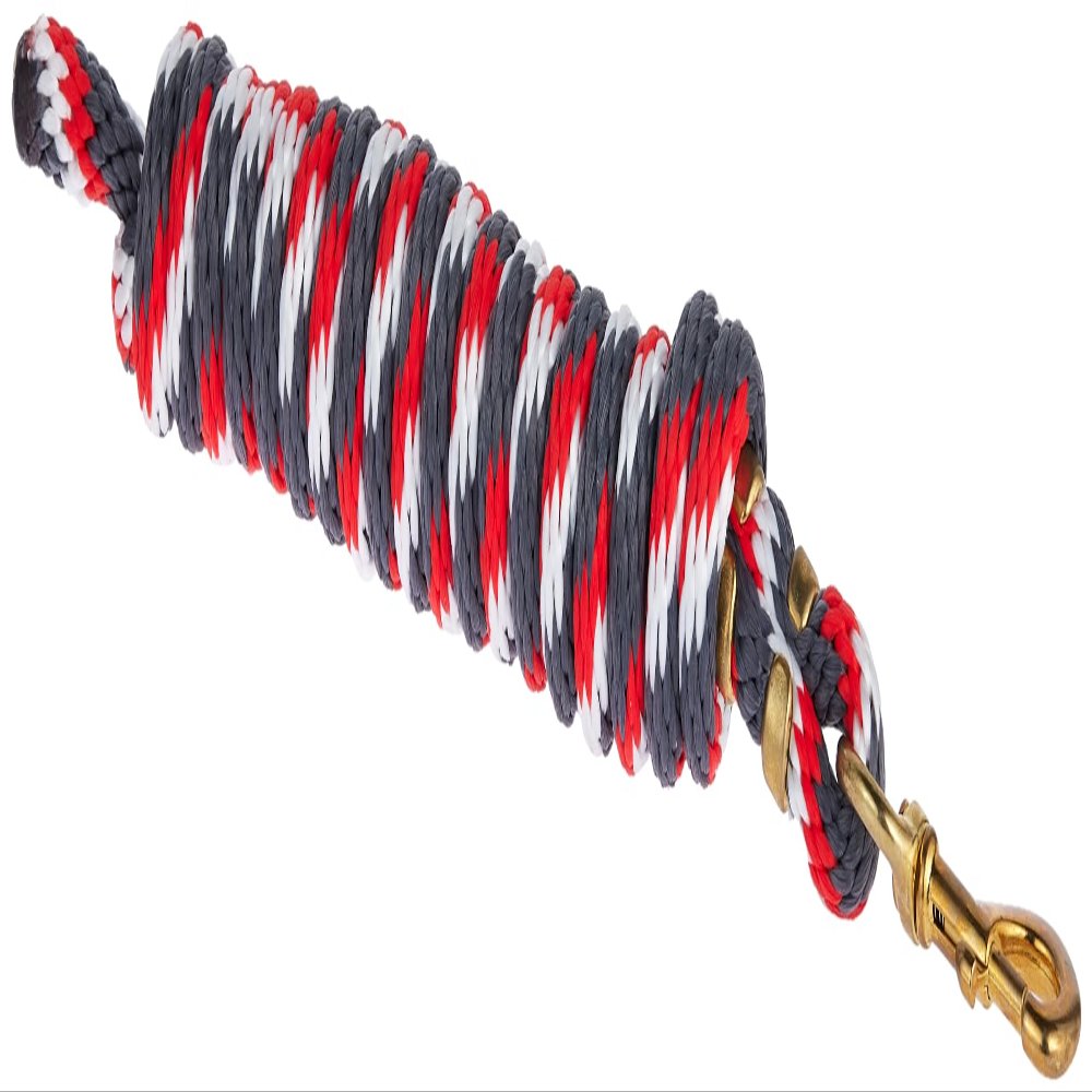 Poly Lead Rope with a Solid Brass 225 Snap, Graphite/Red/White