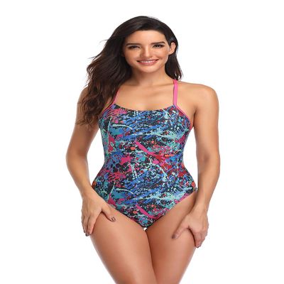 Adoretex Girl's and Women's Athletic Tie Back One Piece Swimsuit, Solid Color and Multi Print Lace Up Back Tie Bathing Suit (FN036) - Multi Combo - 28