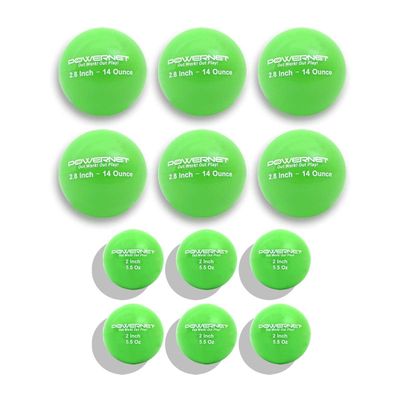 PowerNet Weighted Baseballs for Hitting Training, Baseball Training Equipment for Throwing & Batting, Build Muscle & Strength, 6 PK 2.8" and 6 PK 2" Micro Ball Combo (Green | 14 oz + 5.5 oz)