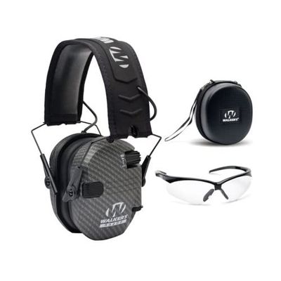 Walkers Razor Slim Electronic Muff with Case and Shooting Glasses Bundle 3 (Items)