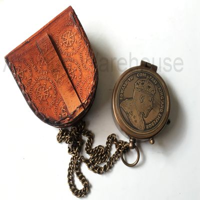 Handmade Brass Working Compass with Leather Case Marine Antique Brass Pocket Compass Gift