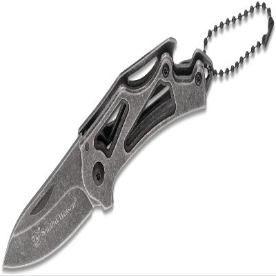 Smith & Wesson Stonewash 5.25in Stainless Steel Folding Knife with 2.25in Drop Point Blade and Handle for Outdoor Survival, Camping and EDC
