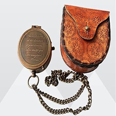 Antique Brass Go Confidently in, Compass with Leather Not All Case Handmade Working Compass with Chain Marine Lover Gift