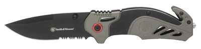 Smith & Wesson 8in High Carbon S.S. Spring Assisted Folding Knife with 3.25in Serrated Drop Point Blade and Rubberized Aluminum Handle for Outdoor Survival and EDC