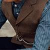 Aesido Formal Men's Vests Slim Fit Soft Wool Tweed Herringbone Business Suit Vest Waistcoat for Wedding Groomsmen(Burgundy,M) view 3