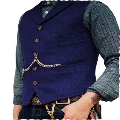 Aesido Formal Men's Vests Slim Fit Soft Wool Tweed Herringbone Business Suit Vest Waistcoat for Wedding Groomsmen(Royal Blue,XXXL)