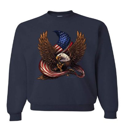 Tee Hunt USA Stars and Stripes Sweatshirt Patriot American Pride Bald Eagle Sweater Navy Blue Large