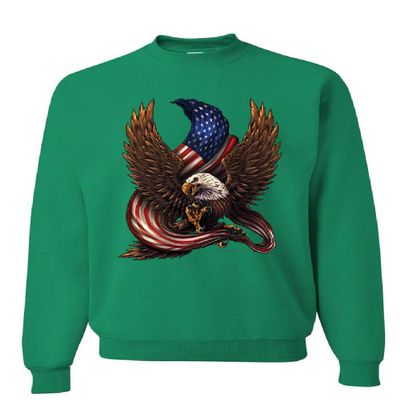 Tee Hunt USA Stars and Stripes Sweatshirt Patriot American Pride Bald Eagle Sweater Green Medium
