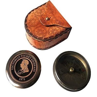 Marine Collection Mart Maritime Handmade Brass Working Compass with Leather Case Victorian Pocket Compass 1875