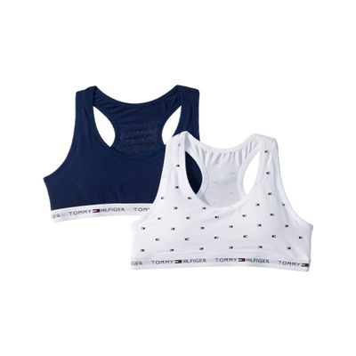 Tommy Hilfiger Girl's 2-Pack Mini Flag Crop Bra (Little Kids/Big Kids) White Medium (8-10 Big Kid)