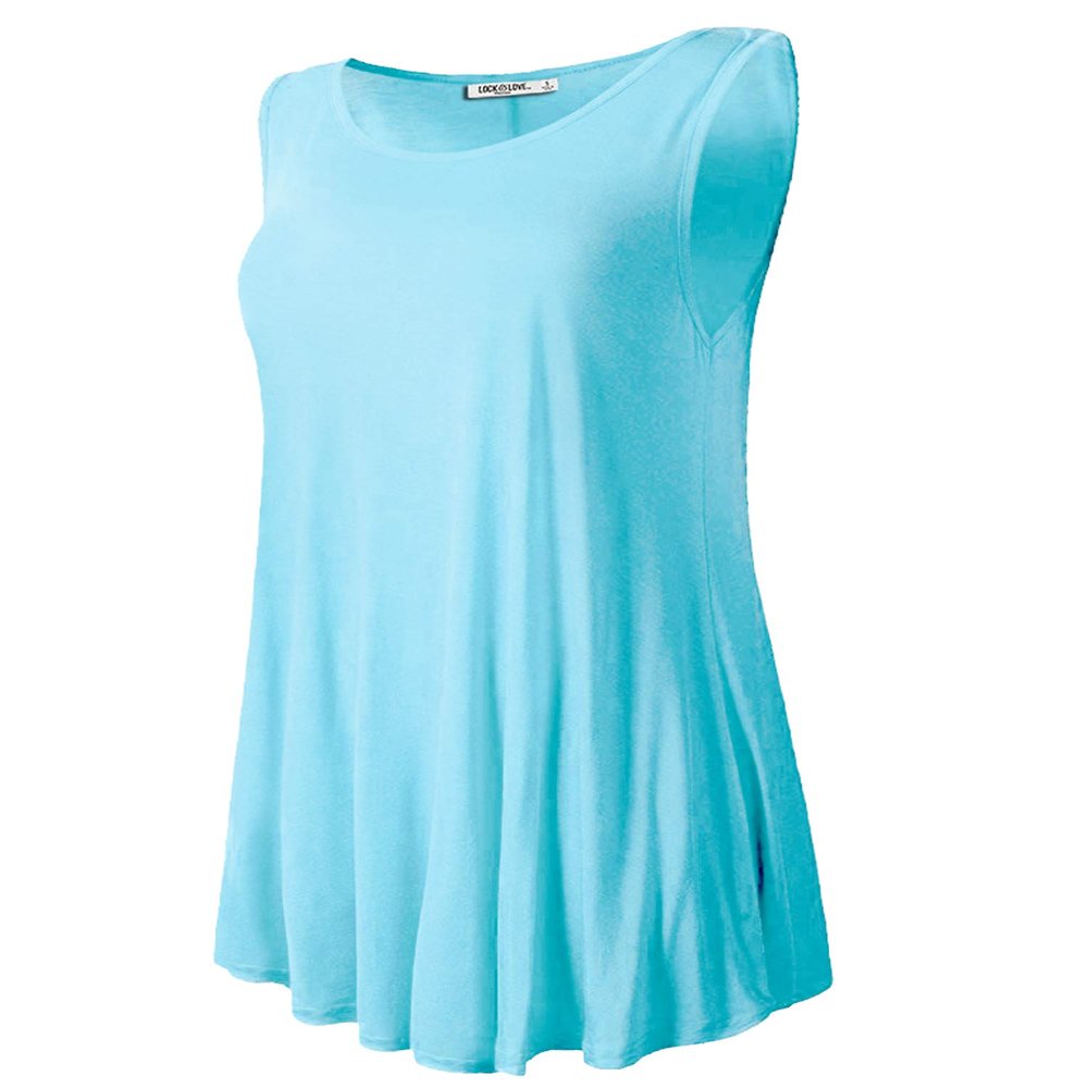 Lock and Love LL Women Solid Sleeveless Tunic for Leggings Swing Flare Tank Tops S-5XL Plus Size Made in USA L AQUA