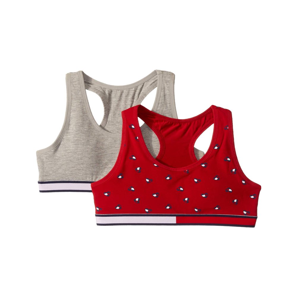 Tommy Hilfiger Kids Girl's 2-Pack Heart Flag Crop Bra (Little Kids/Big Kids) Scarlet Sage Medium (8-10 Big Kids)