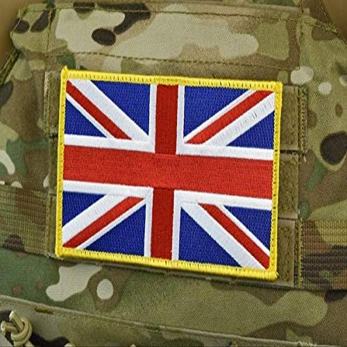 BritKitUSA Large UK Flag Patch 5" x 3": Yellow Border with Hook Backing