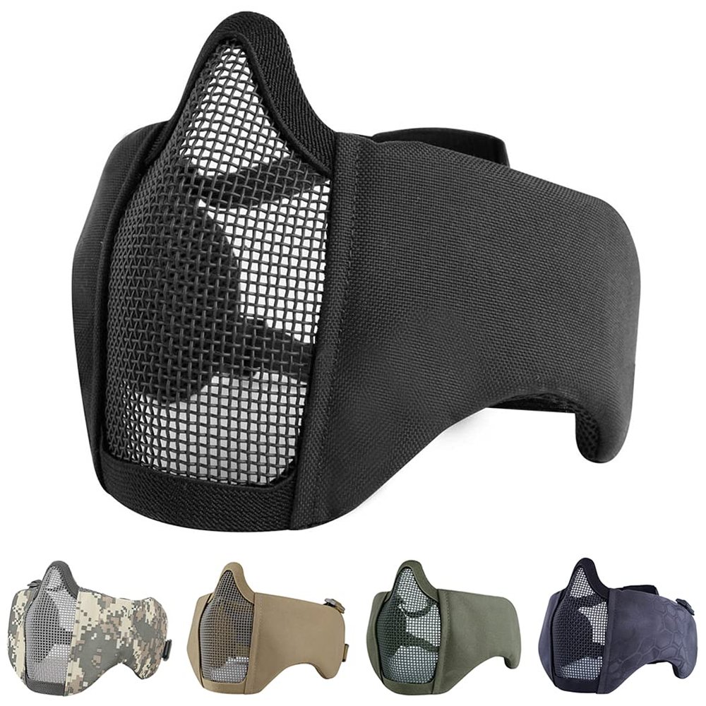 AOUTACC Airsoft Mask, Half Face Mesh Masks with Ear Protection Tactical Paintball Mask for CS/Hunting/Paintball/Shooting (BK)