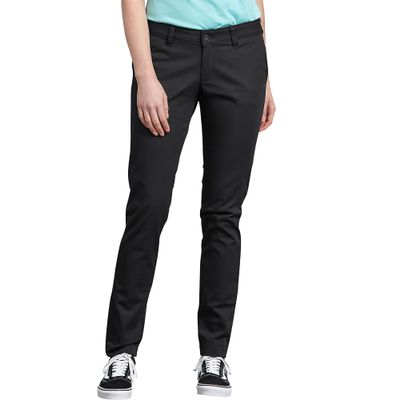 Dickies Women's Mid-Rise, Skinny Stretch Twill Pant Pants, -rinsed black, 4