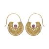 81stgeneration Gold Brass Amethyst Filigree Dot Work Flower Tribal Hoop Earrings view 1