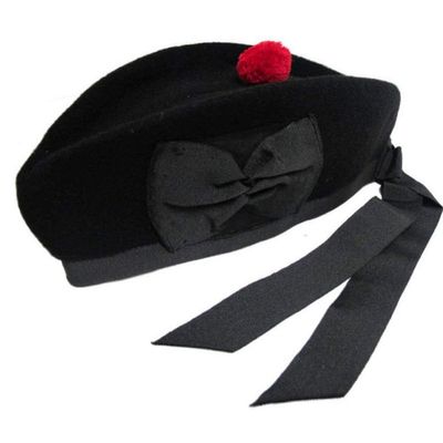 AAR Men's Scottish Glengarry Balmoral Kilt Hats Diced & Plain 100% Wool Piper (Plain Black Glengarry 54cm (6 3/4))