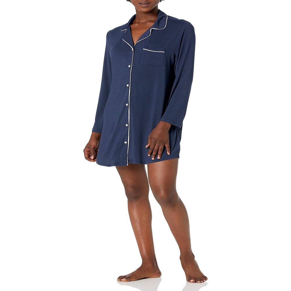 Amazon Essentials Women's Piped Nightshirt (Available in Plus Size), Washed Navy, Medium