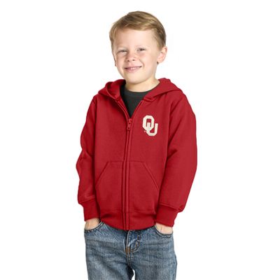Little King NCAA Boys/Girls Toddler Full Zip Fleece Hoodie Sweatshirt with Embroidered Team Logo-Oklahoma-Crimson-3T