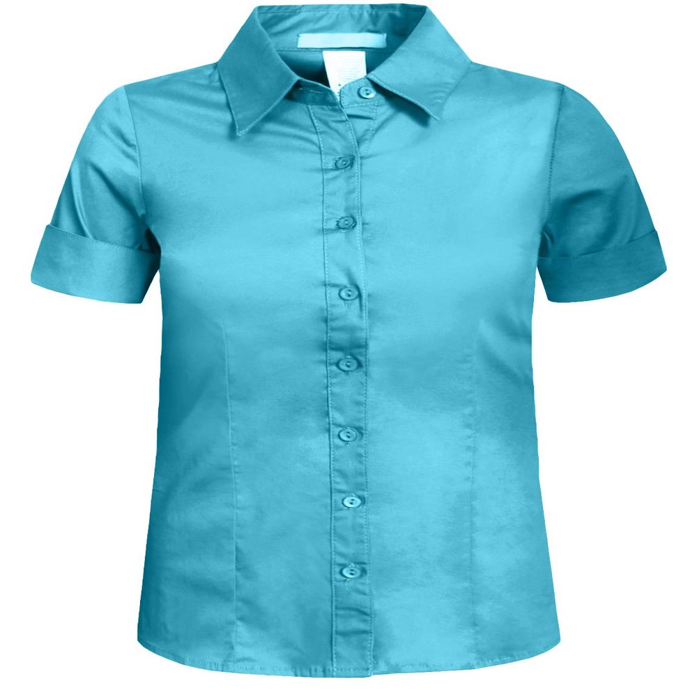 J. LOVNY Girl's Basic Casual Long Sleeve Roll Up Button Down Blouse Shirts Lightblue
