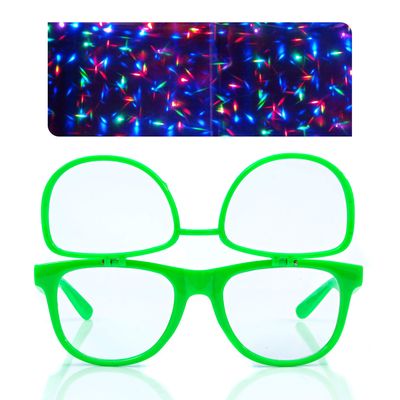 Alternative Imagination Starburst Diffraction Glasses - Clear Glasses with Diffraction Flip Lenses - See Lights Burst! Rave Accessories, Rave Essentials, Music Festivals - Green Frame