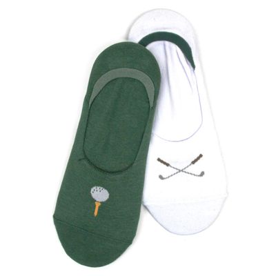 Foot Traffic Mens Golf Low Cut Liner Socks, Club & Tee in Green & White, 2 Pack