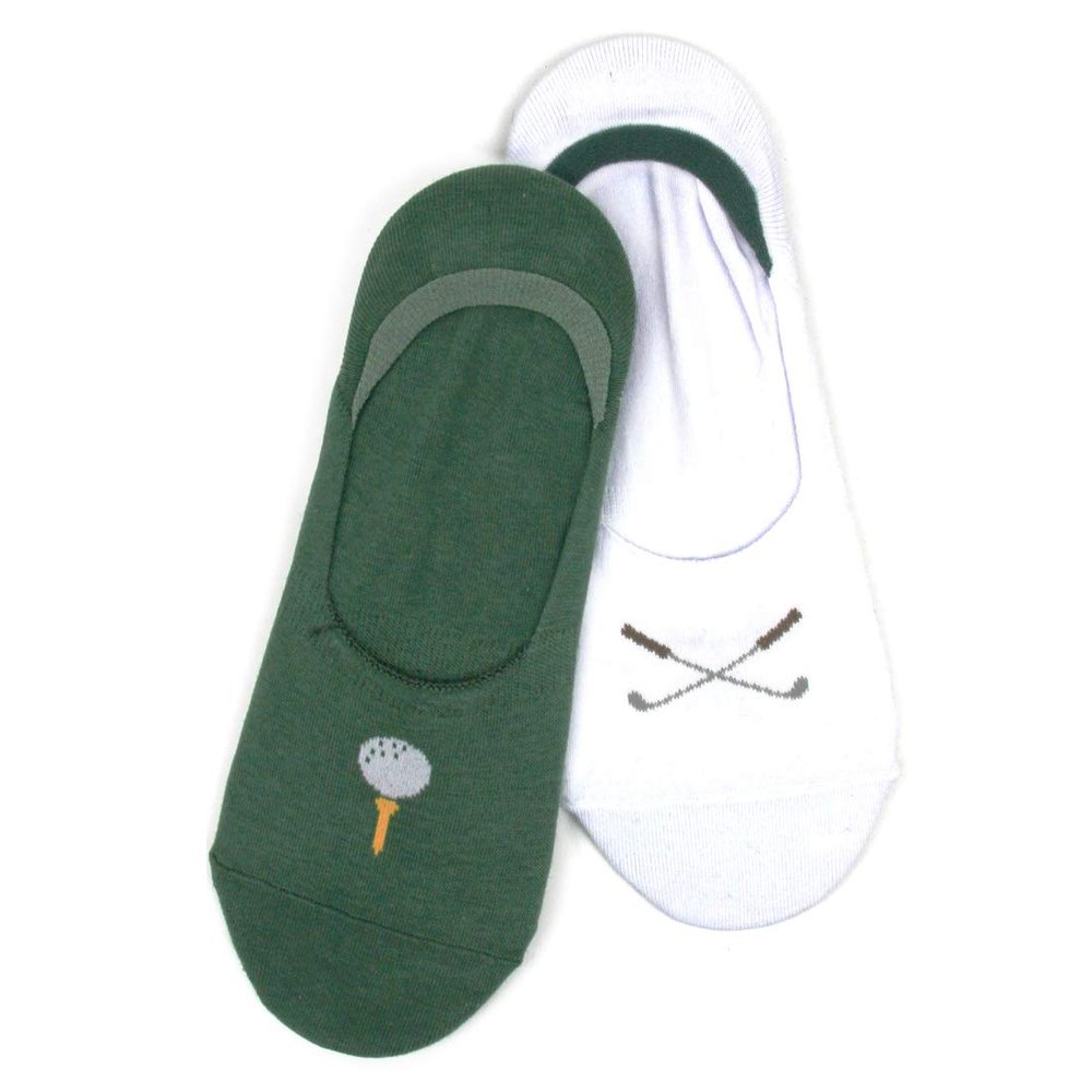 Foot Traffic Mens Golf Low Cut Liner Socks, Club & Tee in Green & White, 2 Pack