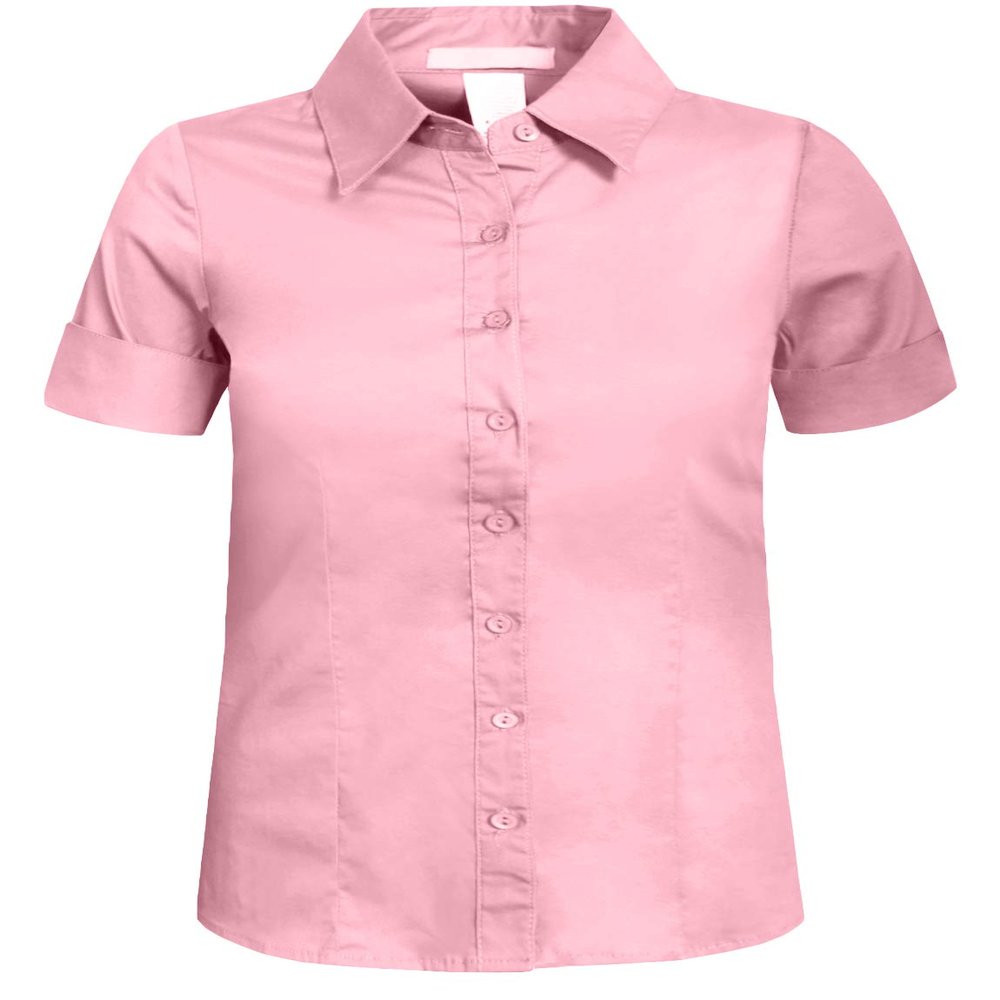 J. LOVNY Girl's Basic Casual Long Sleeve Roll Up Button Down Blouse Shirts Pink