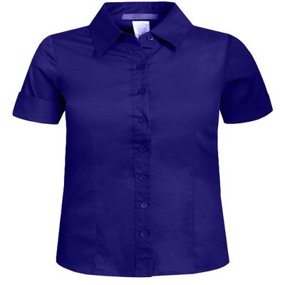 J. LOVNY Girl's Basic Casual Long Sleeve Roll Up Button Down Blouse Shirts Navy
