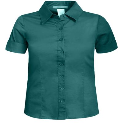 J. LOVNY Girl's Basic Casual Long Sleeve Roll Up Button Down Blouse Shirts Teal