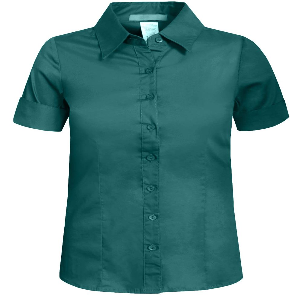 J. LOVNY Girl's Basic Casual Long Sleeve Roll Up Button Down Blouse Shirts Teal