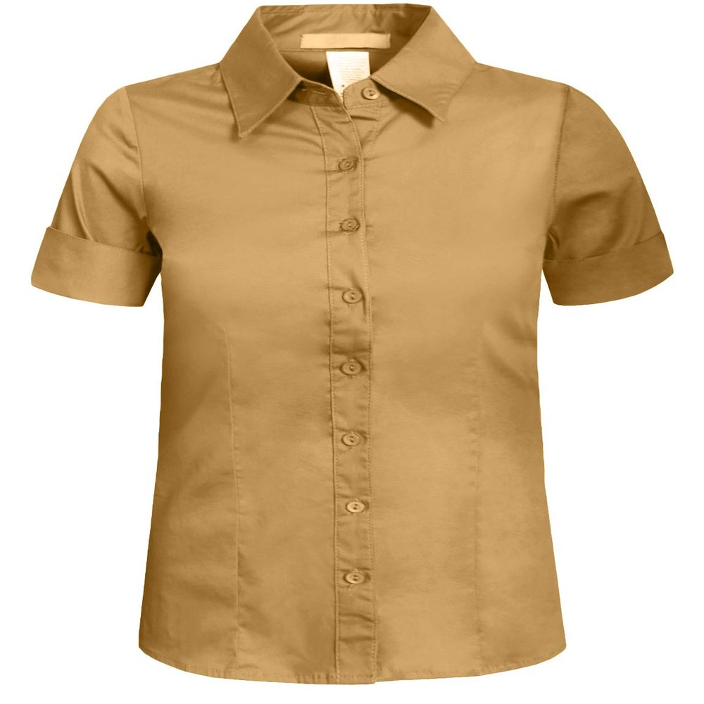 J. LOVNY Girl's Basic Casual Long Sleeve Roll Up Button Down Blouse Shirts Khaki