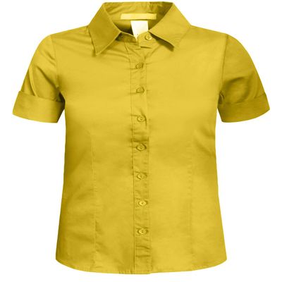 J. LOVNY Girl's Basic Casual Long Sleeve Roll Up Button Down Blouse Shirts Yellow
