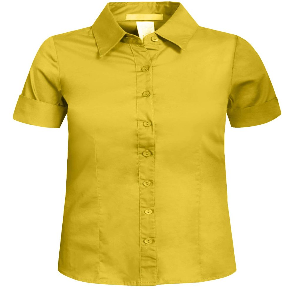 J. LOVNY Girl's Basic Casual Long Sleeve Roll Up Button Down Blouse Shirts Yellow