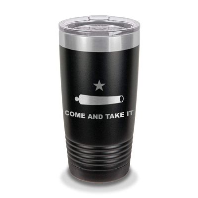 Custom Come and Take It 20 oz Laser Engraved Polar Camel Stainless Steel Vacuum Insulated Tumbler w/Clear Lid battle of gonzales flag - Customizable - Black