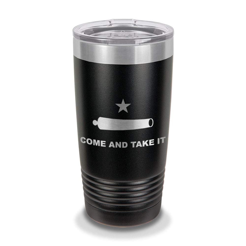 Custom Come and Take It 20 oz Laser Engraved Polar Camel Stainless Steel Vacuum Insulated Tumbler w/Clear Lid battle of gonzales flag - Customizable - Black