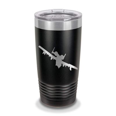 Custom A-10 Thunderbolt II 20 oz Laser Engraved Polar Camel Stainless Steel Vacuum Insulated Tumbler w/Clear Lid Warthog Hog CAS USAF A10 - Customizable - Black