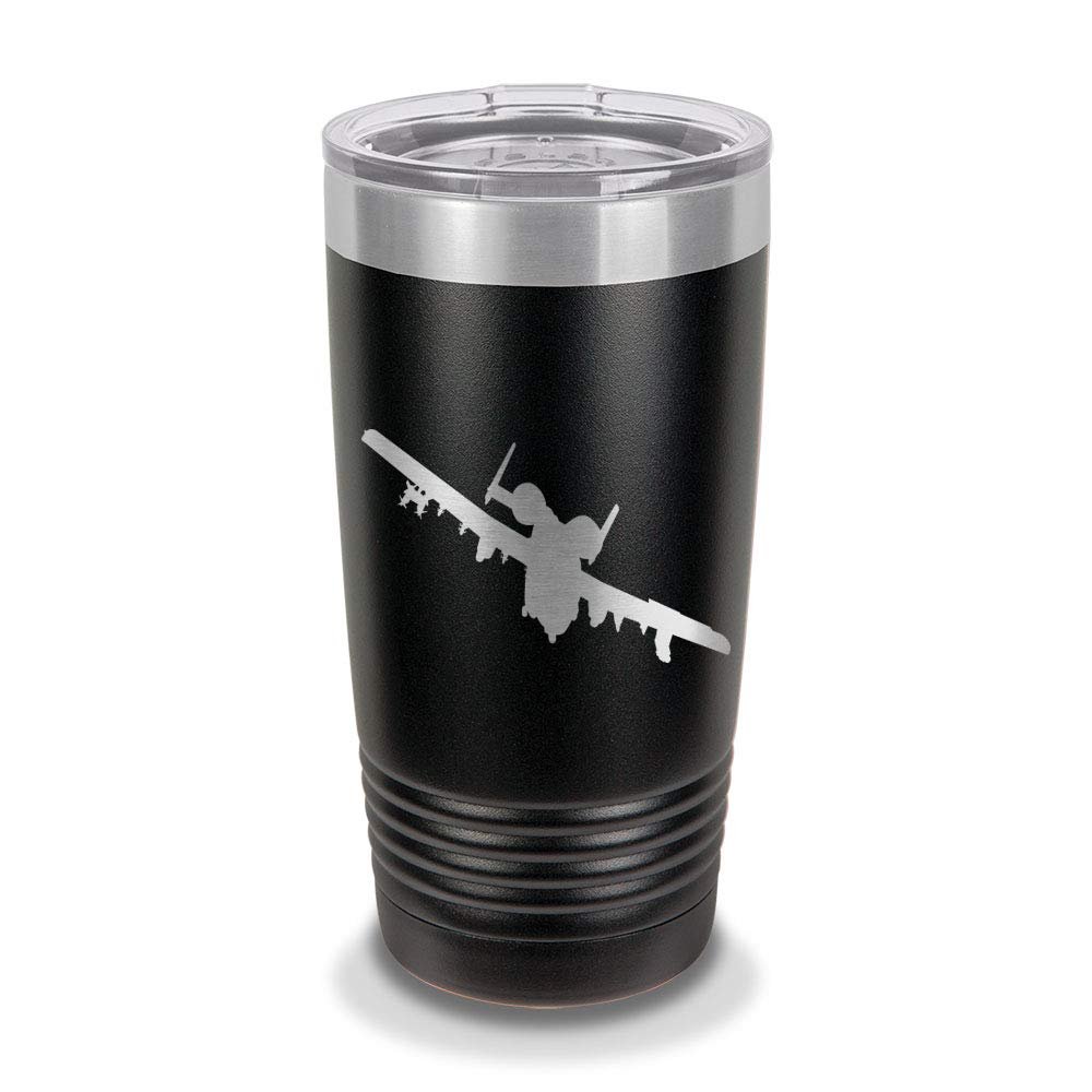 Custom A-10 Thunderbolt II 20 oz Laser Engraved Polar Camel Stainless Steel Vacuum Insulated Tumbler w/Clear Lid Warthog Hog CAS USAF A10 - Customizable - Black