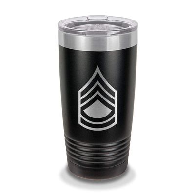 Custom E-7 Sergeant First Class Rank 20 oz Laser Engraved Polar Camel Stainless Steel Vacuum Insulated Tumbler w/Clear Lid SFC OR-7 E7 US Army - Customizable - Black